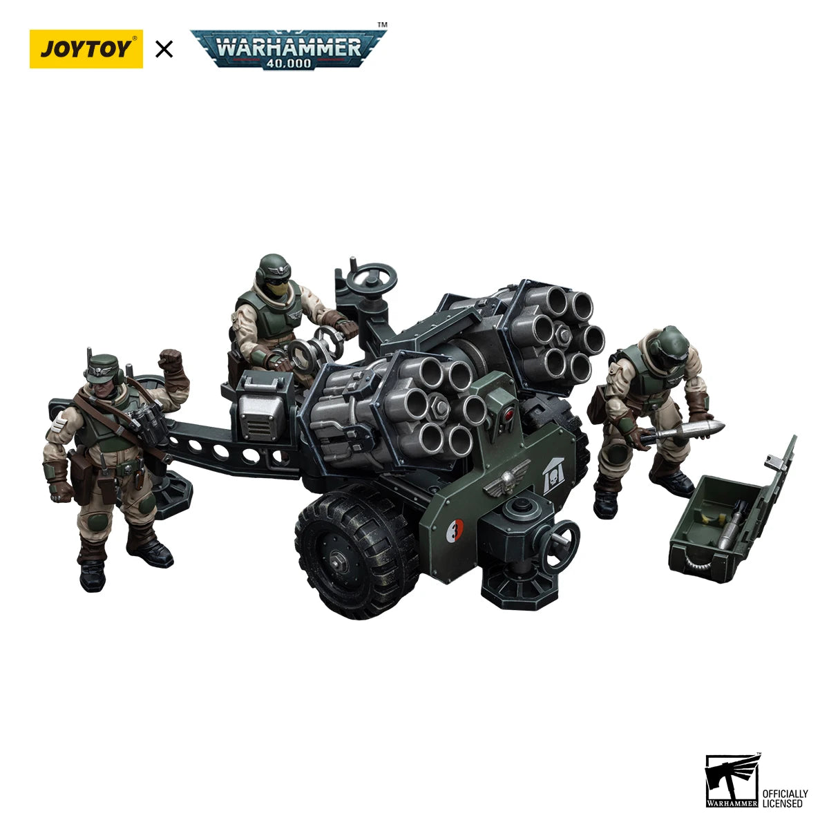 JOYTOY Warhammer 40k 1/18 Action Figures Anime Astra Militarum Ordnance Team with Malleus Rocket Launcher Soldier Model Toys