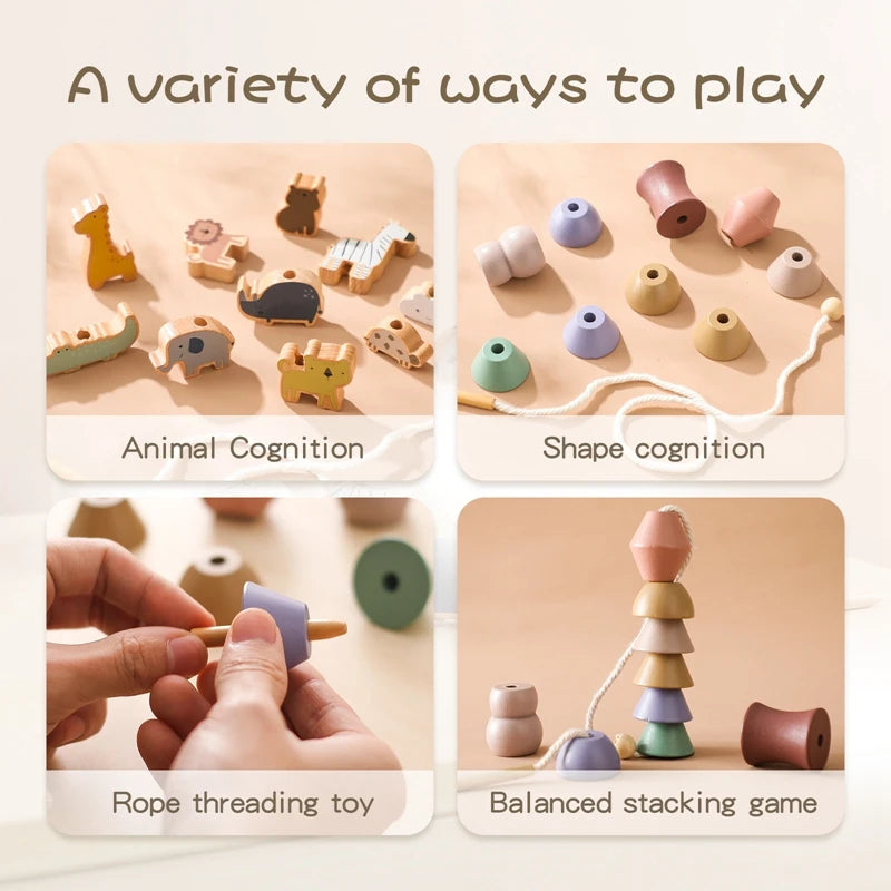 Baby Animal Threading Toys Wooden Stacking Toys