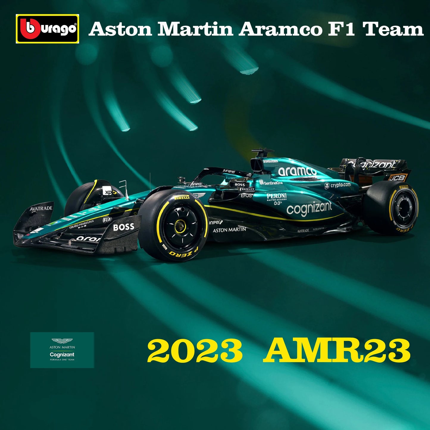 Bburago 1:43 F1 Aston Martin Aramco F1 Team AMR23 2023 #14 Alonso #18 Stroll Alloy Car Die Cast Model