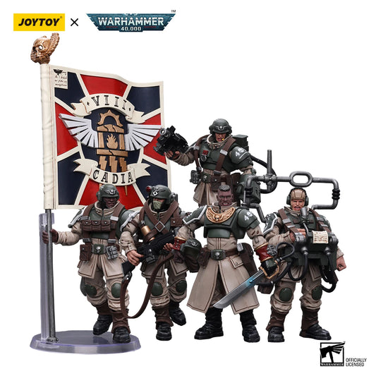 JOYTOY Warhammer 40k 1/18 Action Figures Anime 10.7cm Astra Militarum Cadian Command Squad Veteran with Medi-pack  Model Toys