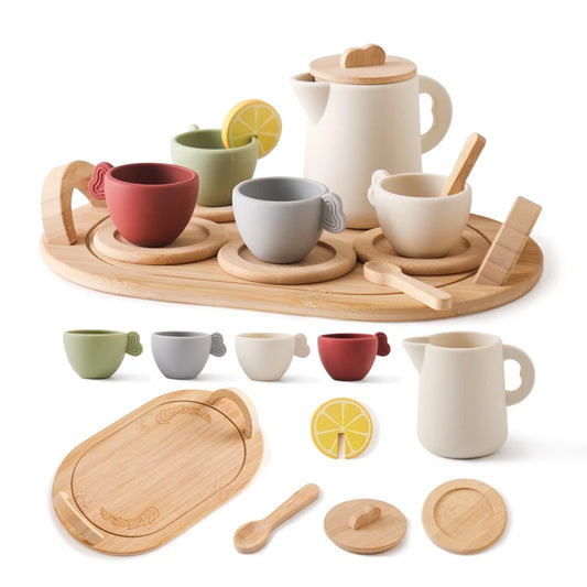 Wooden BPA Free Silicone Toy Teapot Teacup