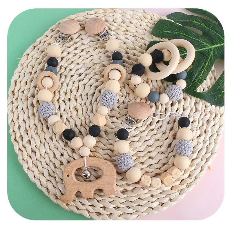 Baby Rattles Wood Crochet Beads Bracelet Pram Clip