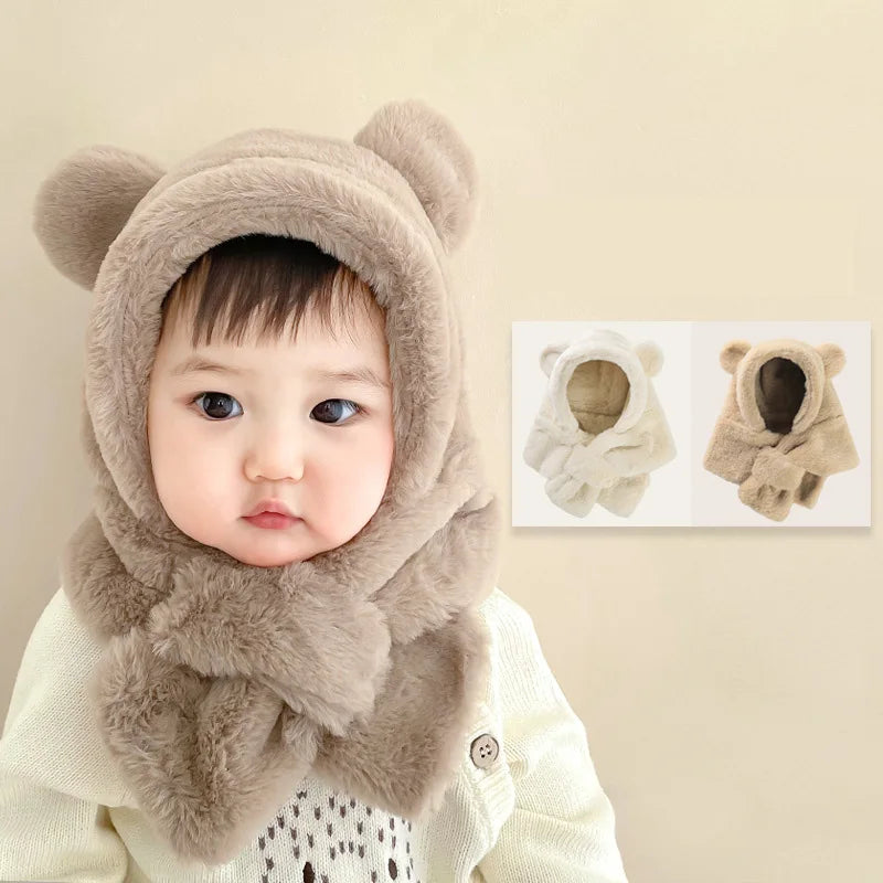 Winter Baby Hat Scarf One-Piece Ultra Soft Faux Fur