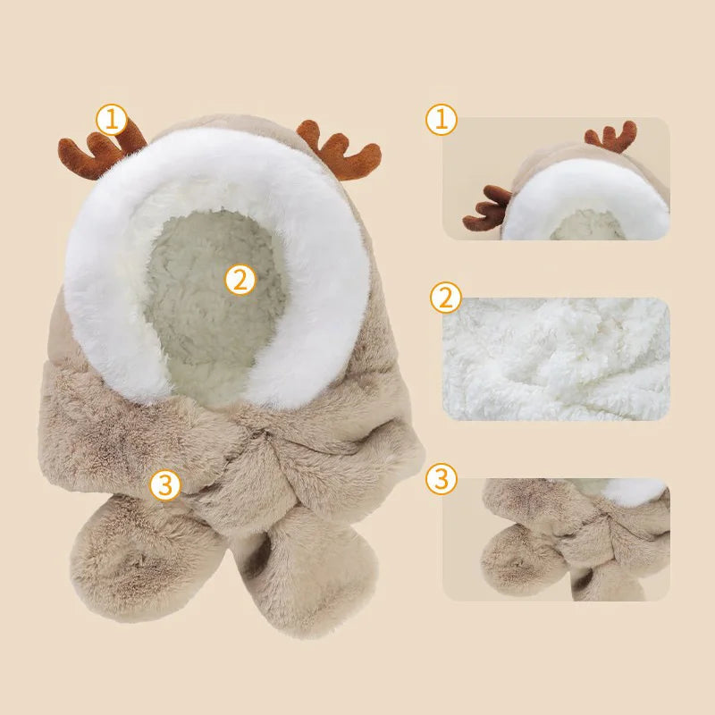 Winter Baby Ultra Soft Hat Scarf One-Piece Faux Fur 6-30M