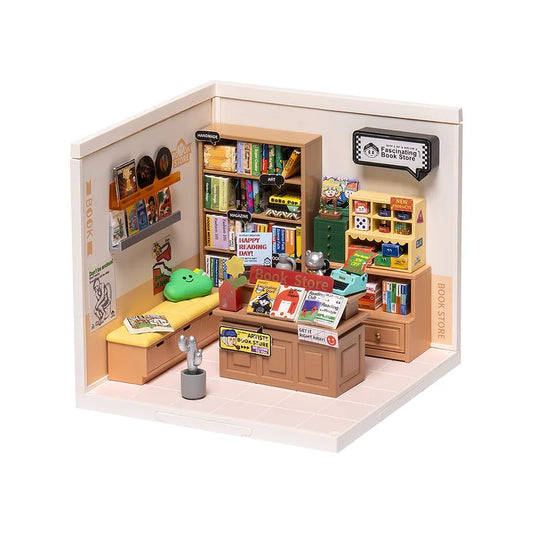 Robotime Rolife Super Creator Fascinating Book Store Plastic DIY Miniature House Kit DW004